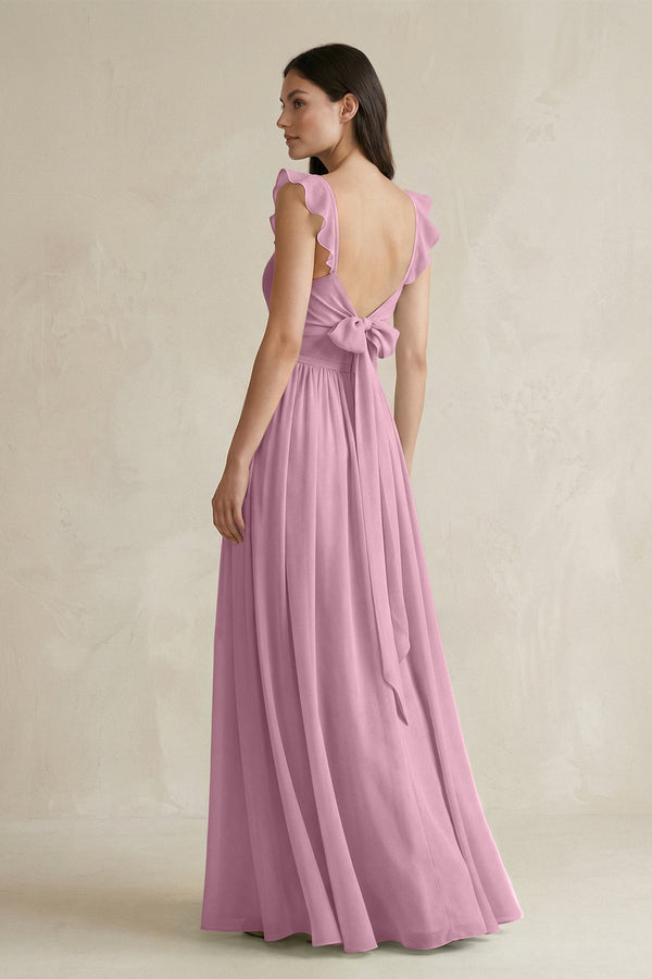 Ruffled Spaghetti Strap Chiffon A - Line Bridesmaid Dress in Vintage Mauve - SHE IS ME Bridesmaid Dresses