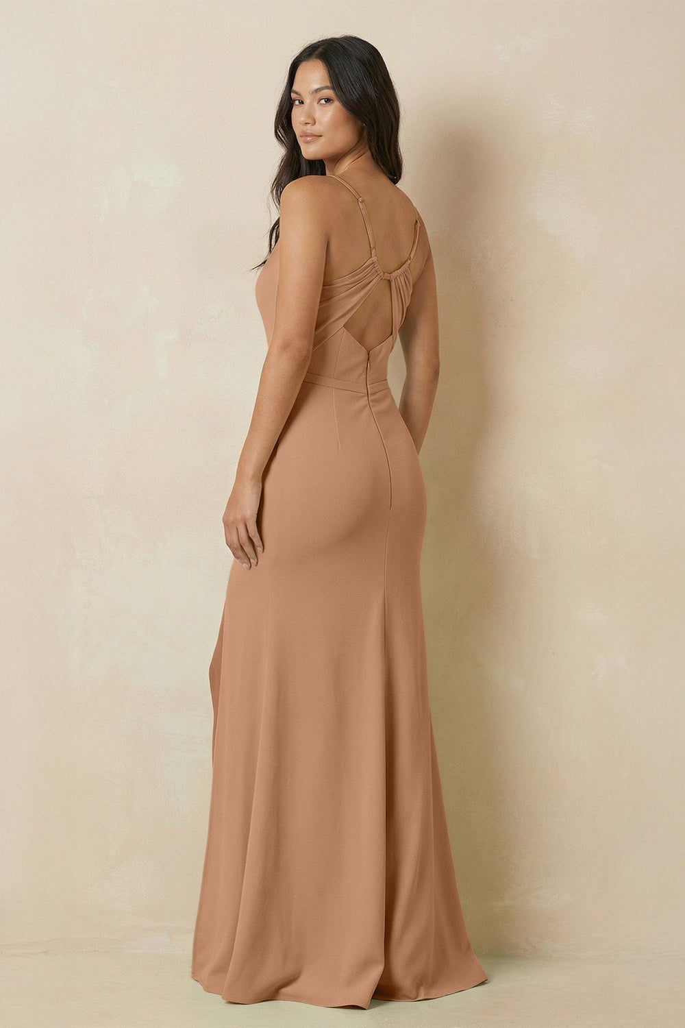 Sheath Cami Strap Chiffon Bridesmaid Dress with Slit in Bronzer - SHE IS ME Bridesmaid Dresses
