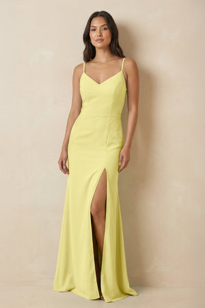 Sheath Cami Strap Chiffon Bridesmaid Dress with Slit in Buttercup - SHE IS ME Bridesmaid Dresses