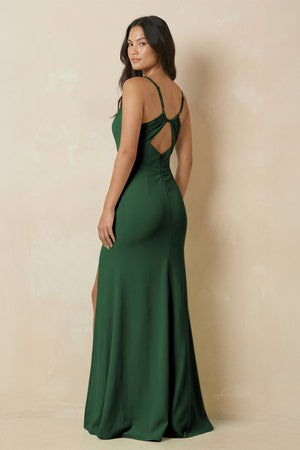 Sheath Cami Strap Chiffon Bridesmaid Dress with Slit in Dark Green - SHE IS ME Bridesmaid Dresses