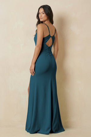 Sheath Cami Strap Chiffon Bridesmaid Dress with Slit in Dark Teal - SHE IS ME Bridesmaid Dresses