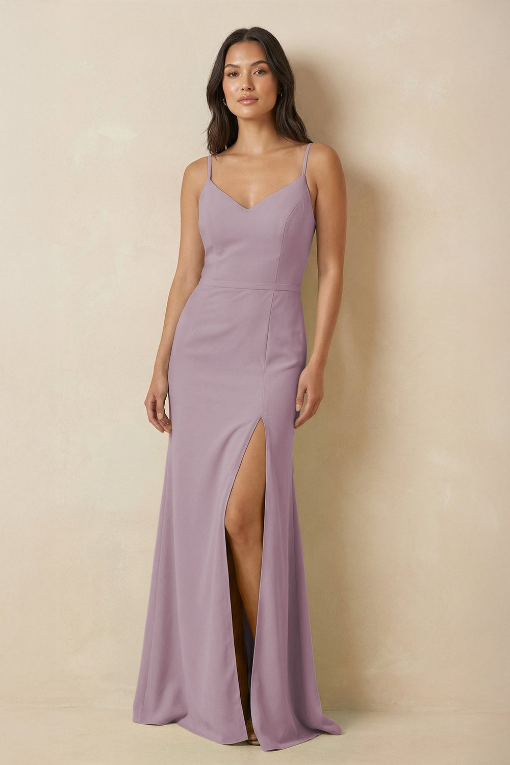 Sheath Cami Strap Chiffon Bridesmaid Dress with Slit in Dusk - SHE IS ME Bridesmaid Dresses