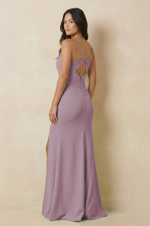 Sheath Cami Strap Chiffon Bridesmaid Dress with Slit in Dusk - SHE IS ME Bridesmaid Dresses