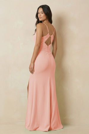 Sheath Cami Strap Chiffon Bridesmaid Dress with Slit in Rose Petal - SHE IS ME Bridesmaid Dresses