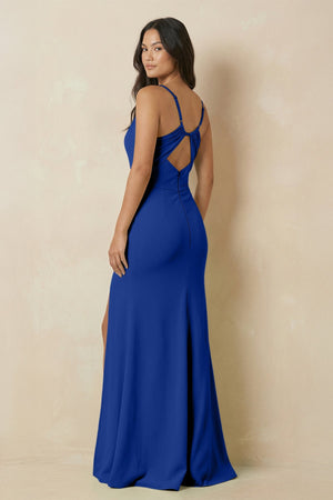 Sheath Cami Strap Chiffon Bridesmaid Dress with Slit in Royal Blue - SHE IS ME Bridesmaid Dresses