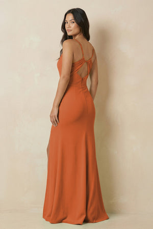 Sheath Cami Strap Chiffon Bridesmaid Dress with Slit in Terracotta - SHE IS ME Bridesmaid Dresses