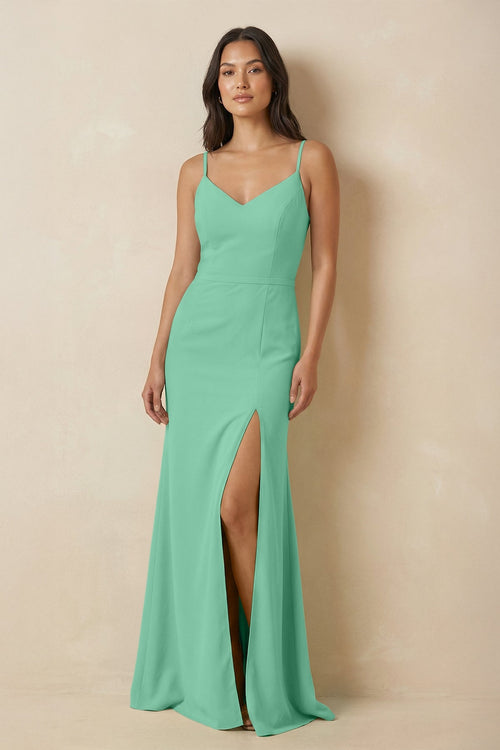 Sheath Cami Strap Chiffon Bridesmaid Dress with Slit in Turquoise - SHE IS ME Bridesmaid Dresses