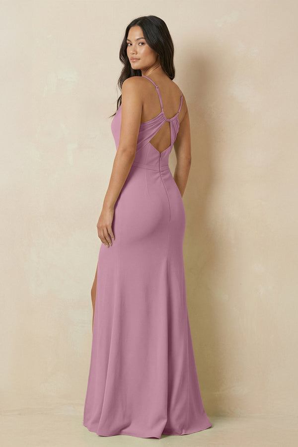 Sheath Cami Strap Chiffon Bridesmaid Dress with Slit in Vintage Mauve - SHE IS ME Bridesmaid Dresses
