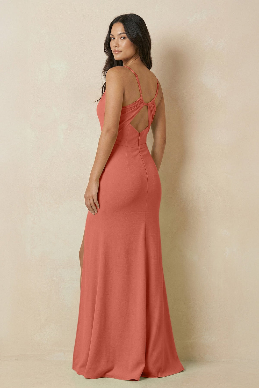 Sheath Cami Strap Chiffon Bridesmaid Dress with Slit in Wild Rose - SHE IS ME Bridesmaid Dresses