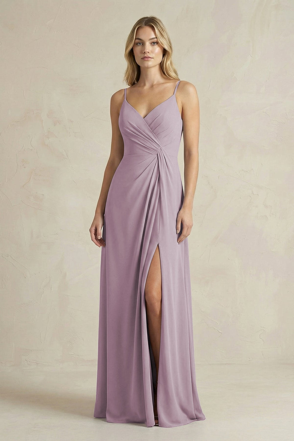 Sheath Cami Strap Ruched Chiffon Bridesmaid Dress in Dusk - SHE IS ME Bridesmaid Dresses