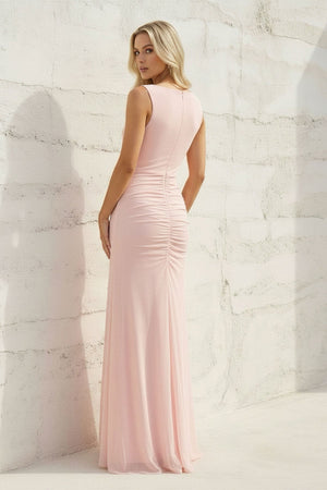 Sheath Ruched Front Draped Maxi Dress in Pink - SHE IS ME