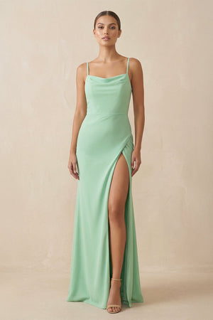 Sheath Spaghetti Straps Chiffon Long Bridesmaid Dress - SHE IS ME Bridesmaid Dresses
