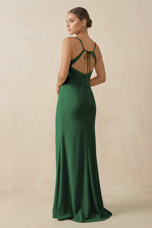 Sheath Spaghetti Straps Chiffon Long Bridesmaid Dress in Dark Green - SHE IS ME Bridesmaid Dresses