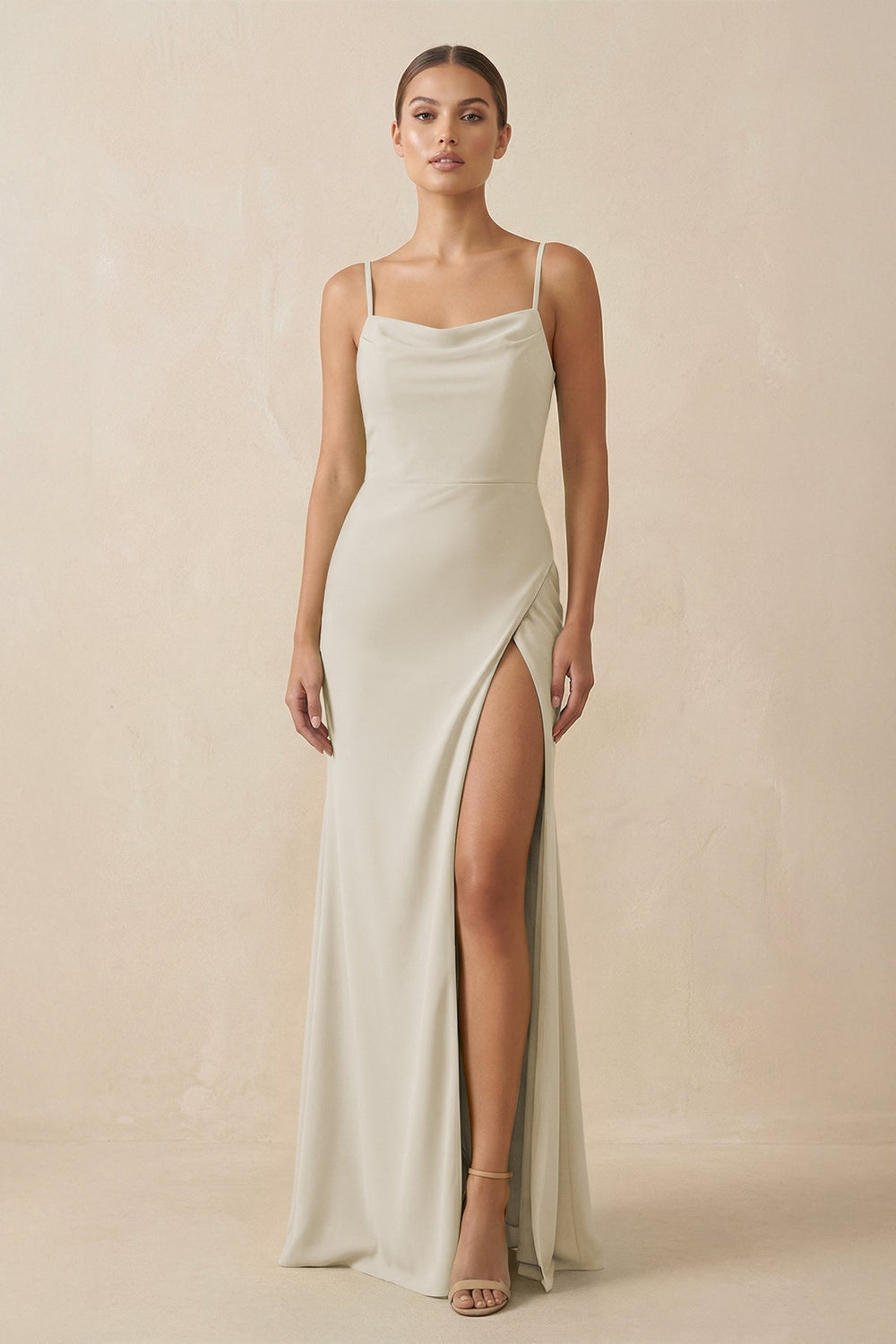Sheath Spaghetti Straps Chiffon Long Bridesmaid Dress in Dove Gray - SHE IS ME Bridesmaid Dresses