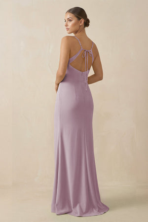 Sheath Spaghetti Straps Chiffon Long Bridesmaid Dress in Dusk - SHE IS ME Bridesmaid Dresses