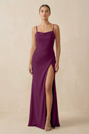 Sheath Spaghetti Straps Chiffon Long Bridesmaid Dress in Fig - SHE IS ME Bridesmaid Dresses