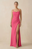 Sheath Spaghetti Straps Chiffon Long Bridesmaid Dress in Fuchsia - SHE IS ME Bridesmaid Dresses