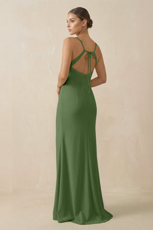 Sheath Spaghetti Straps Chiffon Long Bridesmaid Dress in Moss - SHE IS ME Bridesmaid Dresses