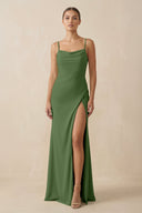 Sheath Spaghetti Straps Chiffon Long Bridesmaid Dress in Moss - SHE IS ME Bridesmaid Dresses