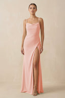 Sheath Spaghetti Straps Chiffon Long Bridesmaid Dress in Rose Petal - SHE IS ME Bridesmaid Dresses