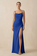 Sheath Spaghetti Straps Chiffon Long Bridesmaid Dress in Royal Blue - SHE IS ME Bridesmaid Dresses