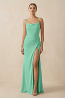 Sheath Spaghetti Straps Chiffon Long Bridesmaid Dress in Turquoise - SHE IS ME Bridesmaid Dresses