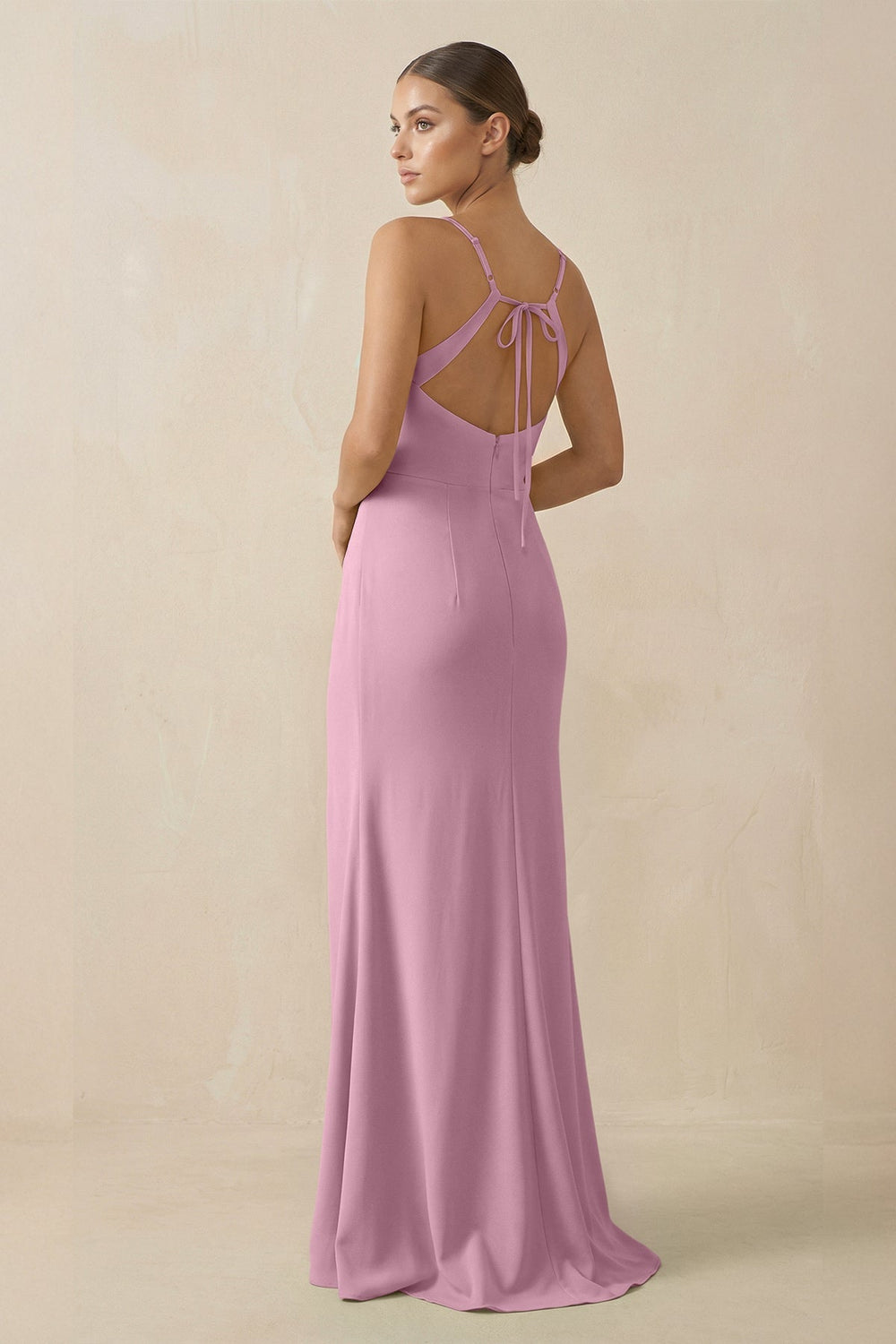 Sheath Spaghetti Straps Chiffon Long Bridesmaid Dress in Vintage Mauve - SHE IS ME Bridesmaid Dresses