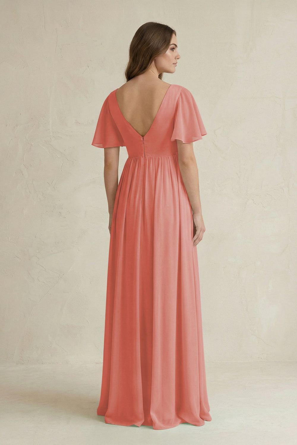 Short Sleeve V - Neck A - Line Chiffon Bridesmaid Dress in Mulberry - SHE IS ME Bridesmaid Dresses
