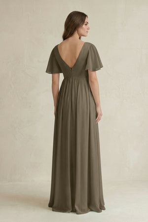 Short Sleeve V - Neck A - Line Chiffon Bridesmaid Dress in Willow Green - SHE IS ME Bridesmaid Dresses