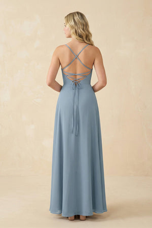A-Line Chiffon Spaghetti Strap Bridesmaid Dress in Neptune - SHE IS ME BRIDESMAID DRESSES