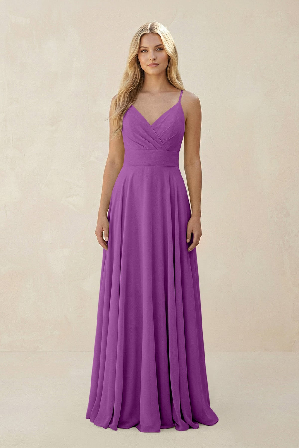Spaghetti Strap A - Line Chiffon Bridesmaid Dress in Amethyst - SHE IS ME Bridesmaid Dresses