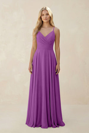 Spaghetti Strap A - Line Chiffon Bridesmaid Dress in Amethyst - SHE IS ME Bridesmaid Dresses