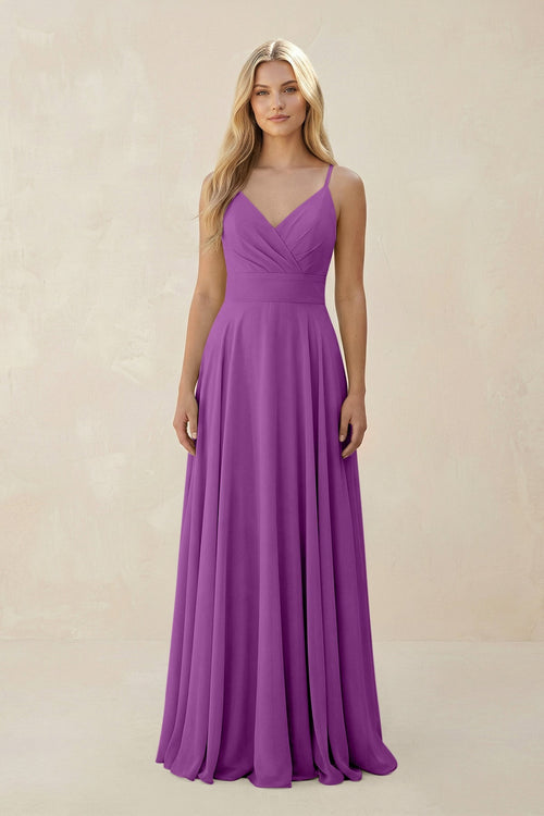 Spaghetti Strap A - Line Chiffon Bridesmaid Dress in Amethyst - SHE IS ME Bridesmaid Dresses