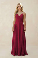 Spaghetti Strap A - Line Chiffon Bridesmaid Dress in Berry - SHE IS ME Bridesmaid Dresses