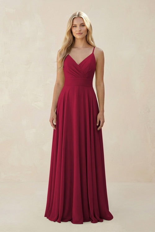 Spaghetti Strap A - Line Chiffon Bridesmaid Dress in Berry - SHE IS ME Bridesmaid Dresses