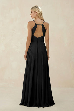 Spaghetti Strap A - Line Chiffon Bridesmaid Dress in Black - SHE IS ME Bridesmaid Dresses