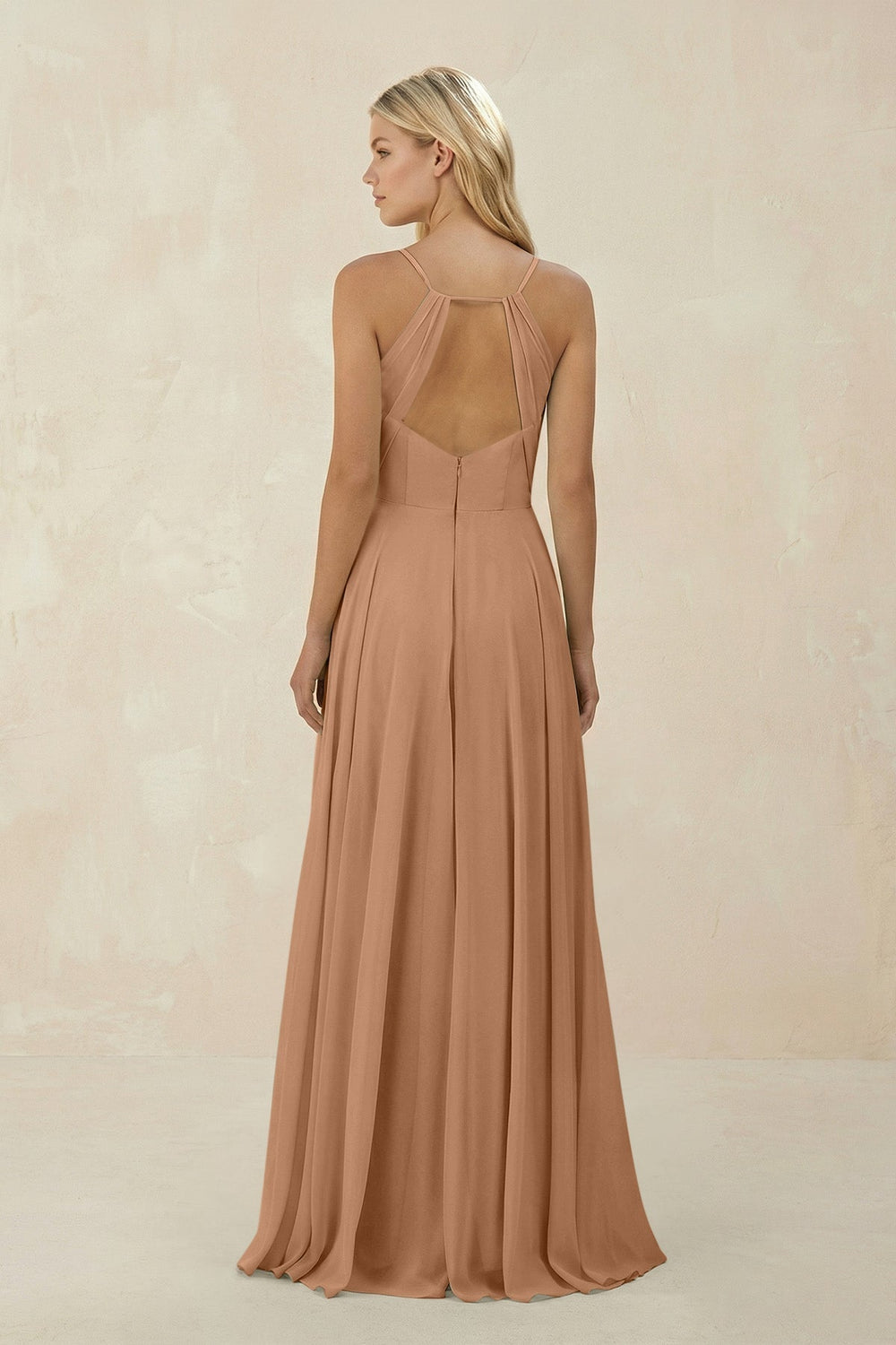 Spaghetti Strap A - Line Chiffon Bridesmaid Dress in Bronzer - SHE IS ME Bridesmaid Dresses