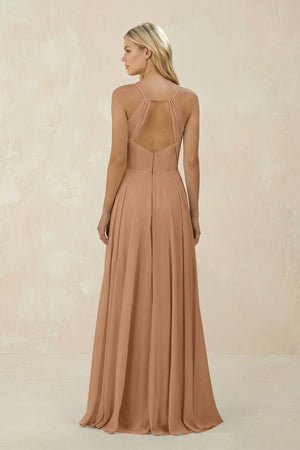 Spaghetti Strap A - Line Chiffon Bridesmaid Dress in Bronzer - SHE IS ME Bridesmaid Dresses