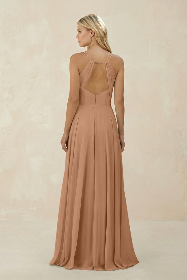 Spaghetti Strap A - Line Chiffon Bridesmaid Dress in Bronzer - SHE IS ME Bridesmaid Dresses