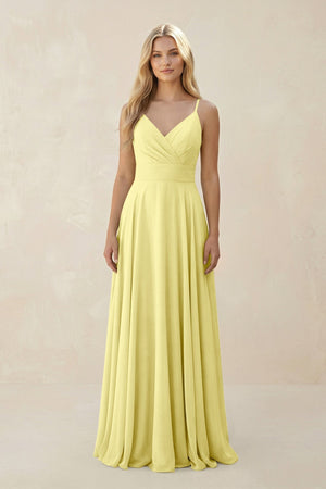 Spaghetti Strap A - Line Chiffon Bridesmaid Dress in Buttercup - SHE IS ME Bridesmaid Dresses