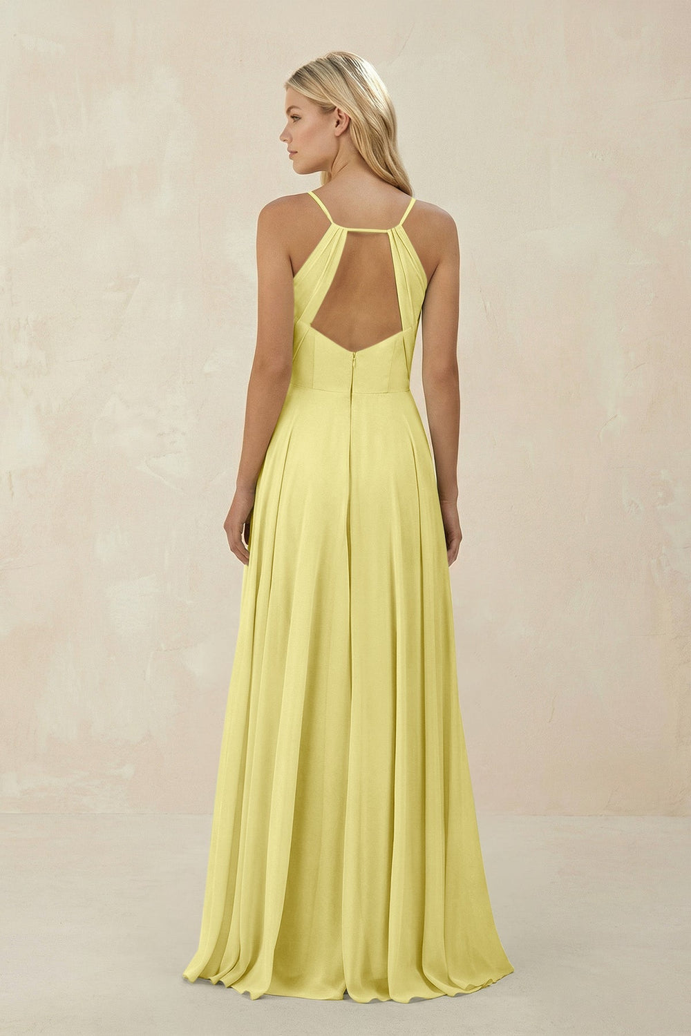 Spaghetti Strap A - Line Chiffon Bridesmaid Dress in Buttercup - SHE IS ME Bridesmaid Dresses