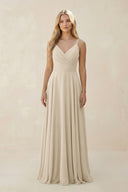 Spaghetti Strap A - Line Chiffon Bridesmaid Dress in Champagne - SHE IS ME Bridesmaid Dresses