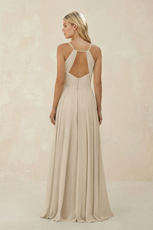 Spaghetti Strap A - Line Chiffon Bridesmaid Dress in Champagne - SHE IS ME Bridesmaid Dresses