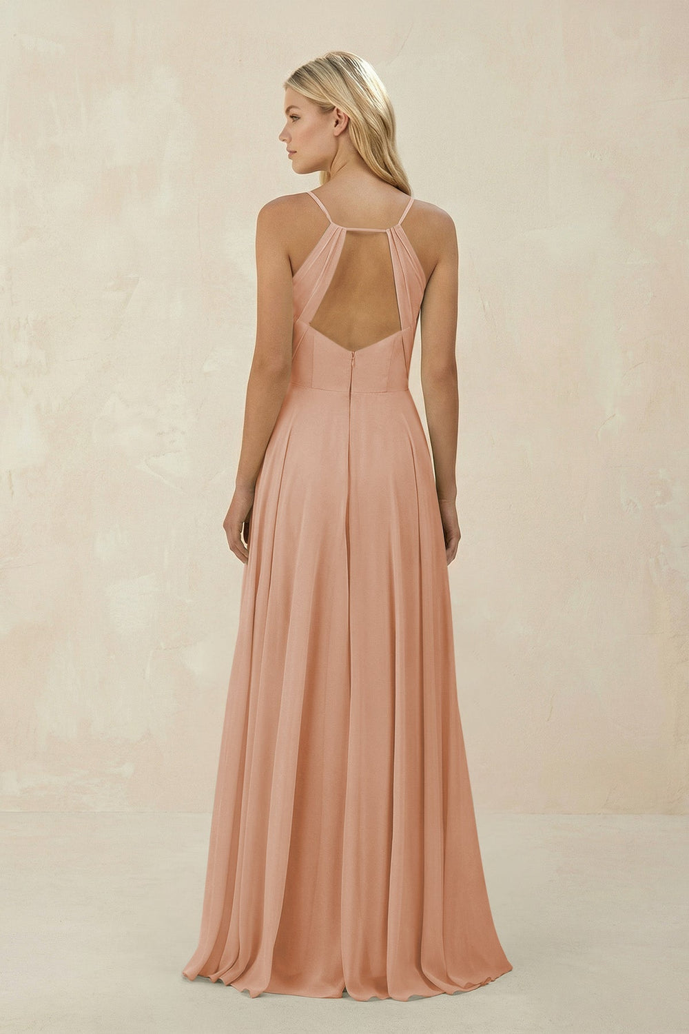 Spaghetti Strap A - Line Chiffon Bridesmaid Dress in Champagne Rose - SHE IS ME Bridesmaid Dresses