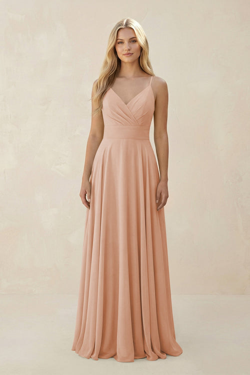 Spaghetti Strap A - Line Chiffon Bridesmaid Dress in Champagne Rose - SHE IS ME Bridesmaid Dresses
