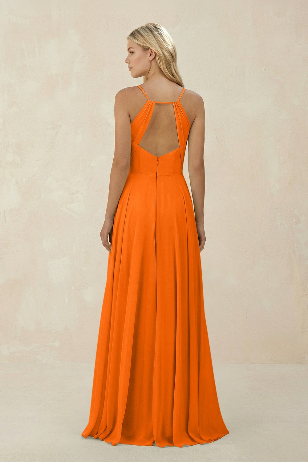 Spaghetti Strap A - Line Chiffon Bridesmaid Dress in Cinnamon - SHE IS ME Bridesmaid Dresses