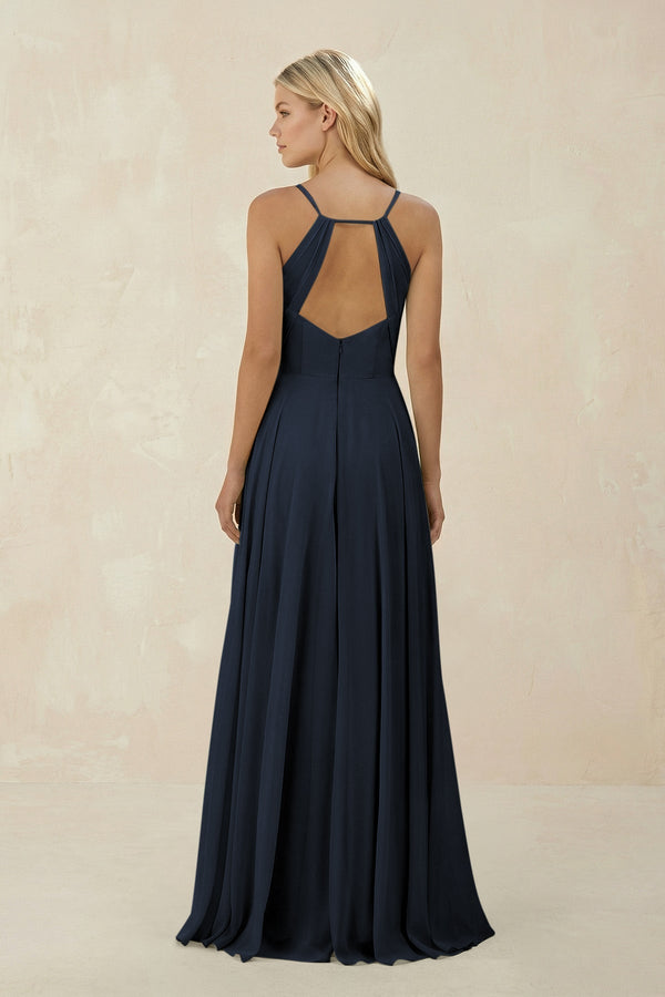 Spaghetti Strap A - Line Chiffon Bridesmaid Dress in Dark Navy - SHE IS ME Bridesmaid Dresses