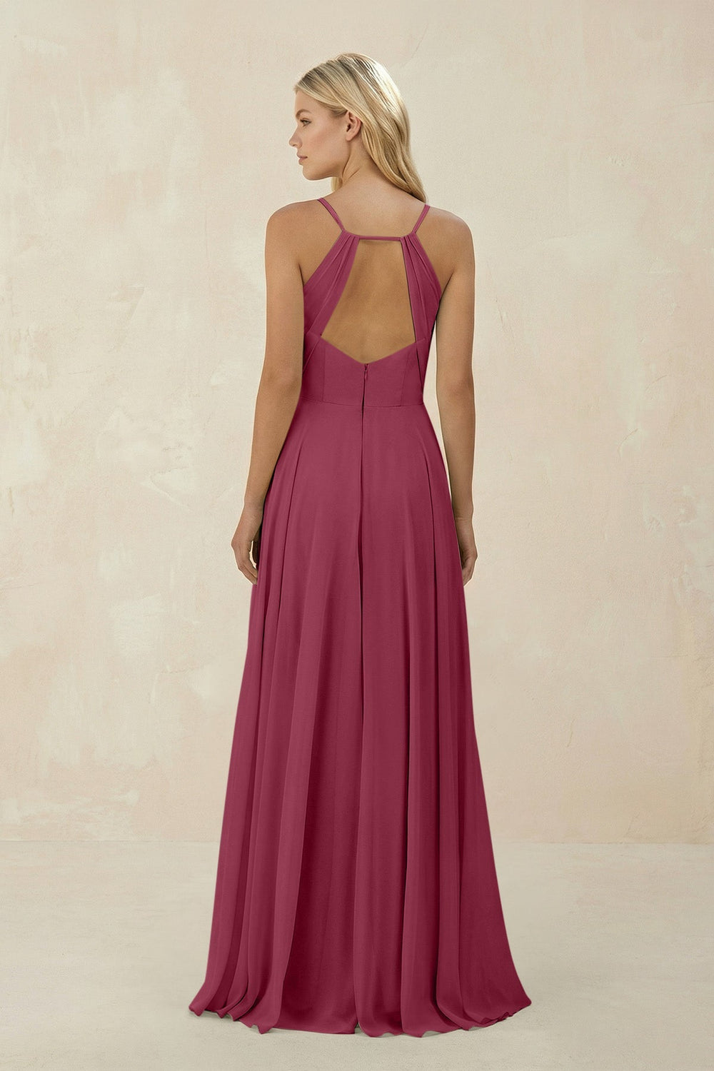 Spaghetti Strap A - Line Chiffon Bridesmaid Dress in Desert Rose - SHE IS ME Bridesmaid Dresses