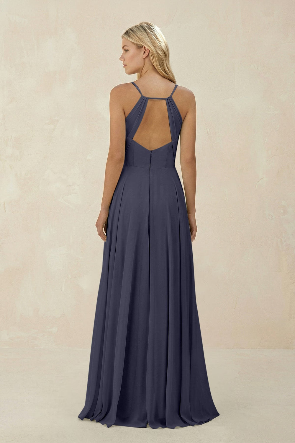 Spaghetti Strap A - Line Chiffon Bridesmaid Dress in Dusk Blue - SHE IS ME Bridesmaid Dresses
