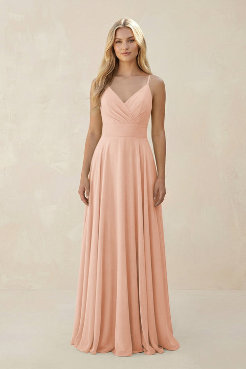 Spaghetti Strap A - Line Chiffon Bridesmaid Dress in English Rose - SHE IS ME Bridesmaid Dresses